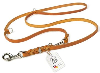 Hondenriem van vetleer - 3 m x 15 mm, Cognac, 3-voudig Verstelbaar, Gevlochten, Robuust, Ideaal voor Training en Wandelingen