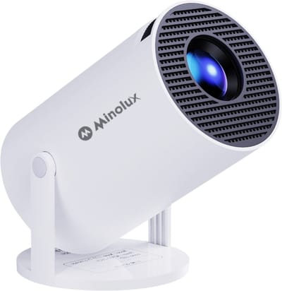Minolux® Mini Beamer-NEW model 2026 – Smart Projector met Netflix, YouTube, Disney+, Appstore. – WiFi, Bluetooth, Screen Mirroring – Home Cinema - 4k - Beamer - Inclusief Hdmi kabel & speaker - IOS & Android - Wit