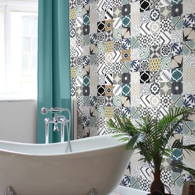 Zelfklevende tegelmuurstickers voor keuken en badkamer - 60 authentieke Gaetano cementtegelstickers - 60 stickers 20x20cm
