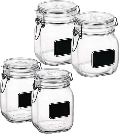 Set van 4x stuks weckpotten/inmaakpotten met krijtplaatje 750 ml - 1 liter - D 10,6 cm