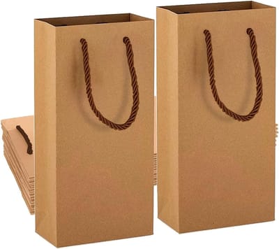 wijngeschenkzakjes - Premium set van 2 flessen met versterkte handvatten - Pakket van 10. Ideaal voor Kerstmis, bruiloften, feesten (bruin)