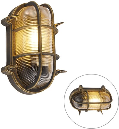 QAZQA noutica - Industriele Wandlamp voor buiten - 1 lichts - L 250 mm - Goud/messing - Industrieel - Buitenverlichting