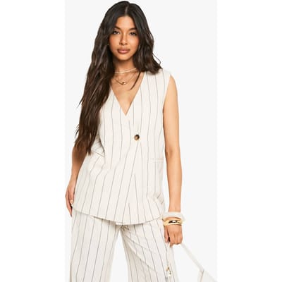 boohoo Dames Op maat gemaakte linnen look longline gilet | Steen | Maat: 36