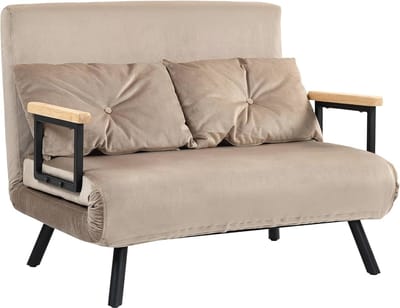 Slaapbank met verstelbare rugleuning en bedfunctie - Lichtbruin fluwelen look