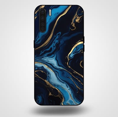 Smartphonica Telefoonhoesje voor OPPO A91 met marmer opdruk - TPU backcover case marble design - Goud Blauw geschikt voor Oppo A91