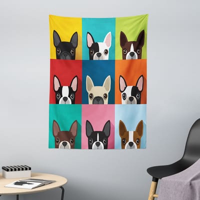 ABAKUHAUS Pop Art Wandtapijt en Sprei, Portret van een Boston Terrier, 110 x 150 cm, Meerkleurig