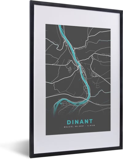 Fotolijst incl. Poster - Plattegrond – Dinant – Blauw – Stadskaart - Kaart - 40x60 cm - Posterlijst