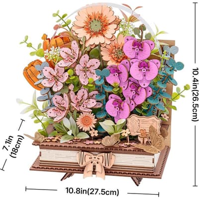Robotime Wooden Blooming Book - Rowood Wooden Bloom Craft Series - TW04H - Bloemen - Bouwpakket - Knutselen - Cadeautip