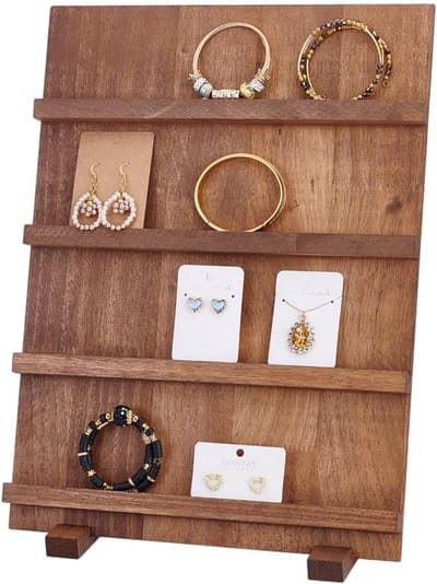 JGS Premium - Oorbelstandaard houten sieradenstandaard met 4 niveaus en afneembare planken