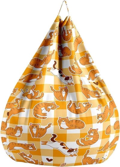 Zitzak Stoel Cover - Luie Sofa Hoes - Speelgoed Opslag - Zacht Katoen Linnen - 100x120cm - Geel Plaid