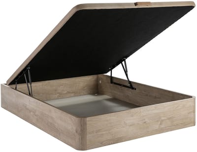 Vente-unique Set 140 x 190 cm bedbodem met opbergruimte lichte houtlook + hybride matras met pocketveren en ingebouwde tophybride matras dikte 30 cm - GAMIANI van YSMÉE