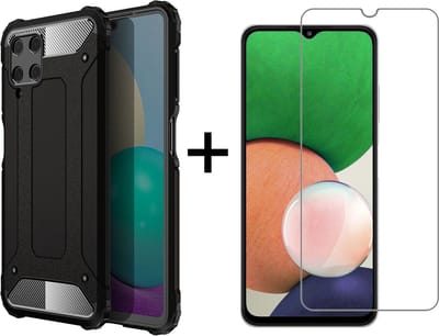 Ntech Hoesje Geschikt Voor Samsung Galaxy A22 4G hoesje - Met Screenprotector Rugged Armor Hoesje - Shockproof case - Zwart