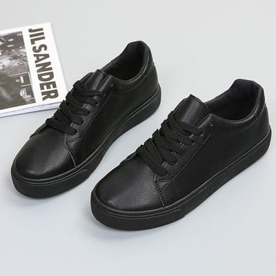 Klassieke Platte Casual Schoenen Comfortabel Slijtvast Veterschoenen Dames Sportschoenen Effen Kleur Koppelschoenen Wandelen Tennisschoenen 39 black