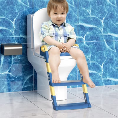 WC Verkleiner met Trapje - Toiletbril - Toiletten Opvouwbare Kindertoiletbril - Verstelbare Toilettrainer met Trap & Handgrepen - Zacht Kussen - Anti-Spatter & Anti-Slip - van 2 tot 7 jaar - Blauw