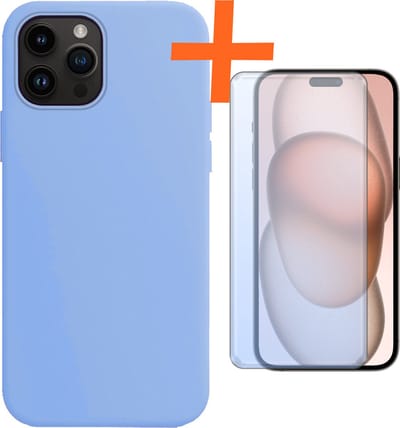 Hoes - Met Screenprotector - Geschikt voor Apple iPhone 15 Pro - Sterk & Shockproof - Back Cover - Siliconen Case - Telefoon Hoes - Lichtblauw