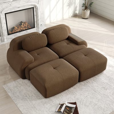 Corduroy tweezitsbank - frameloze sofa - modulair combineerbaar met chaise longue - antislip - ergonomische armleuningen - bruin