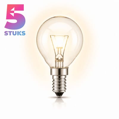 5x Kogel Gloeilamp E14 - 25W - Warm Wit Licht (2700K) - 180 lm - 1 jaar - Dimbaar