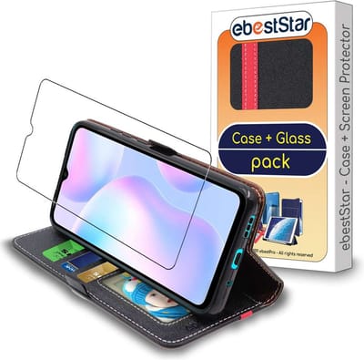 ebestStar - Hoes geschikt voor Xiaomi Redmi 9A, Wallet Etui, Book case hoesje, Zwart, Rood + Gehard Glas