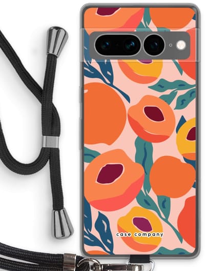 Case Company® - Hoesje met koord geschikt voor Google Pixel 7 Pro hoesje met Koord - Perzik - Telefoonhoesje met Zwart Koord - Bescherming aan alle Kanten en Over de Schermrand