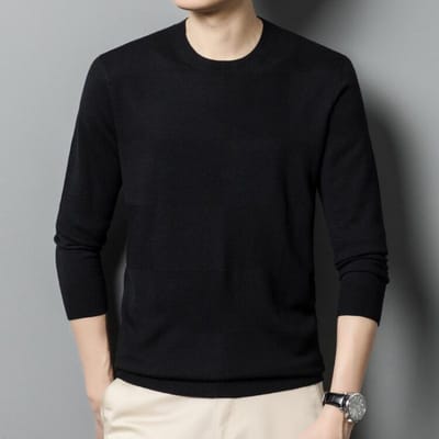 Heren Trui Dunne Moerbeizijde Lange Mouw Onderstuk Heren Trui Herfst Trend Top 190 black