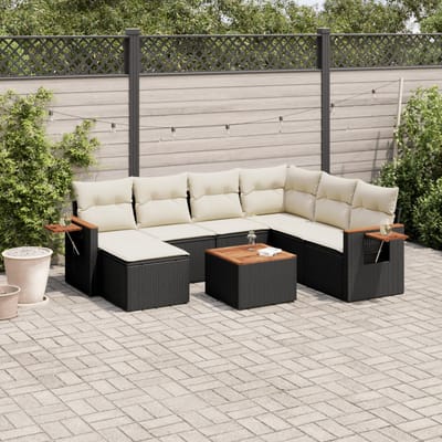 vidaXL - 8-delige - Loungeset - met - kussens - poly - rattan - zwart