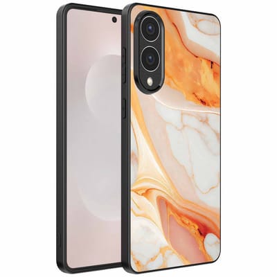 Geschikt voor Samsung Galaxy S25 Edge Telefoonhoesje met marmer opdruk - TPU backcover case marble design - Oranje - Smartphonica geschikt voor Samsung Galaxy S25 Edge