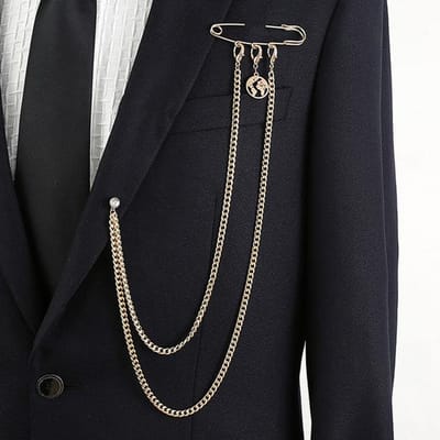 High-End Lange Kwastketting Revers Pin Broches Kristallen Kroon Kruis Badge Heren Pak Overhemd Kraag Pins Luxe Broche Geschenken black
