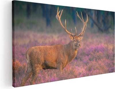 Artaza Canvas Schilderij Hert - 40x20 cm - Klein - Wanddecoratie Gewei - Muurdecoratie Natuur - Schilderijen Op Canvas