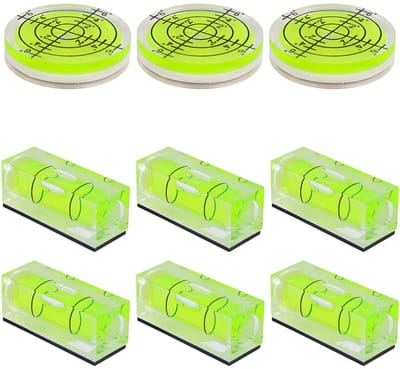 Dailygoods- Waterpas Mini - 9 Stuks - Magnetisch/Vierkant/Rond - Nivelleren - Acryl/ABS - Compact - Nivelleerinstrument