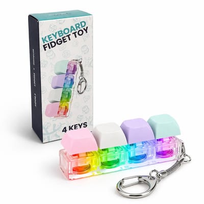 Keyboard Fidget Toy met LED en Sleutelhanger - Met 4 Knoppen - Transparant met pastel knppen