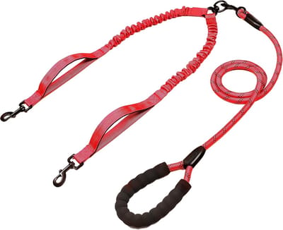 Dubbele Hondenriem met Handgrepen 360° Draaibaar Schokabsorberend 120 cm