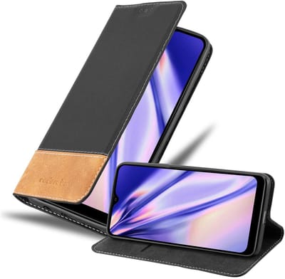 Cadorabo Hoesje geschikt voor Samsung Galaxy A10s / M01s in ZWART BRUIN - Beschermhoes met magnetische sluiting, standfunctie en kaartvakje Book Case Cover Etui