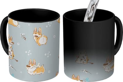 Magische Mok - Foto op Warmte Mokken - Koffiemok - Patroon - Hond - Corgi - Jongens - Meisjes - Kinderen - Kids - Magic Mok - Beker - 350 ML - Theemok