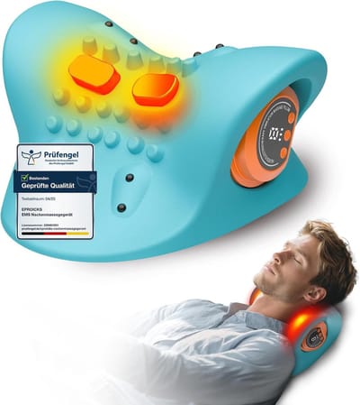 Nekmassageapparaat met warmte - Elektrische neksteun - Nekspanning verlichten - Zes intensiteitsniveaus - 20 x 18 x 9 cm - Wit