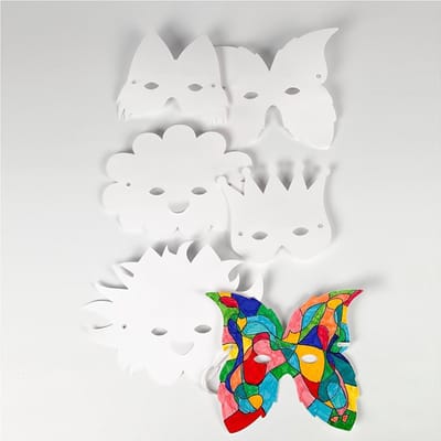 Fantasiemaskers - Inclusief elastiek, H: 15-20 cm, 230 gr, wit, 5 stuk