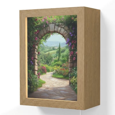 Wandlamp 15x20 cm - Oplaadbaar - Doorkijk - Landschap - Bloemen - Pad - Uitzicht - Wandlampen binnen woonkamer - Slaapkamer lamp met kabel - Decoratieve nachtlamp - Vloerlamp snoer
