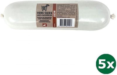 5x900 gr Freds gestoomd vers vlees worst hert graan en glutenvrij hondenvoer