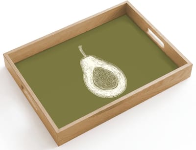 Dienblad hout 40x30 cm - Schootdienblad - Avocado - Minimalistisch - Illustratie - Groen - Borrelplank rechthoek - Plateau dienbladen