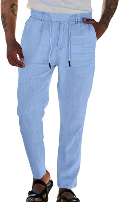 Livano Linnen Broek Heren - Zomerbroek - Volwassenen - Lange Broek - Pantalon - Strandbroek - Zomer - Ibiza Stijl - Lichtblauw - Maat S