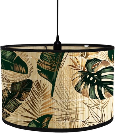 Abat-Jour Tambour Classique Tissul ampenkap – Plante Tropicale Fait Main – Remplacement Vert Doré 30×30×20cm – Lampe Table Chevet Suspension-(Let op: dit is een lampenkap)