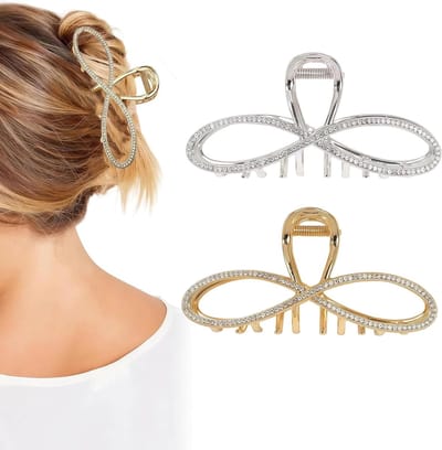 Elegante 2-delige haarspeld set voor vrouwen, grote gouden en zilveren rhinestone haarclips, bling strikvormige klemmen voor stijlvol haaraccessoire