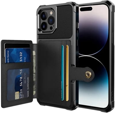 Portemonnee Hoesje Geschikt voor Apple iPhone 14 Pro - Back Cover met Pasjeshouder - Telefoonhoesje voor Pinpas - Kaarthouder op Achterkant - Case met Magneet Zwart