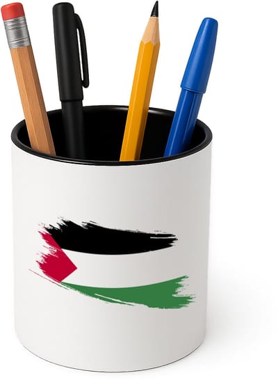 Hacebo® - Palestina vlag Pennenbakje - Palestina - mensen die liefde willen geven aan Palestina - pennenhouder - degene die van Palestina houden - supporten - oorlog - verjaardagscadeautje - gift - geschenk - kado - Pennenbakje zwart