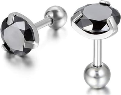 Heren oorbellen Black Royal King Crown Zilverkleurig