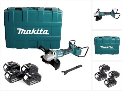 Makita DGA 900 G4KX2 accu haakse slijper 36V ( 2x18V ) 230mm borstelloos + 4x accu 6,0Ah + Ezynut + koffer - zonder lader