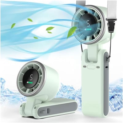 Handventilator - Mini Ventilator - Draagbare Ventilator - Oplaadbare Ventilator - USB-C Ventilator - Turbo Ventilator - 5 Snelheden - Met Digitaal Display - Tot 12 Uur Gebruik - Zwart/Wit/Groen