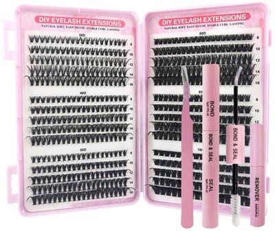 OLOEY 570 stukken individuele wimpers 30-40-50-60-80-100D Cluster Lashes Kit Diy Eye Lashes Fluffy Russische wimpers Extensions Curly duurzame wimperclusters voor meisjes en vrouwen-Meegeleverde gereedschappen