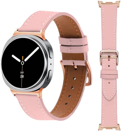Stravo Slank Leren Bandje van Echt Leer – Geschikt voor Samsung Galaxy Watch 9 (40/44mm) / Watch 8 (40/44mm) / 8 Classic (46mm) – Met Roségouden Gesp – Roze