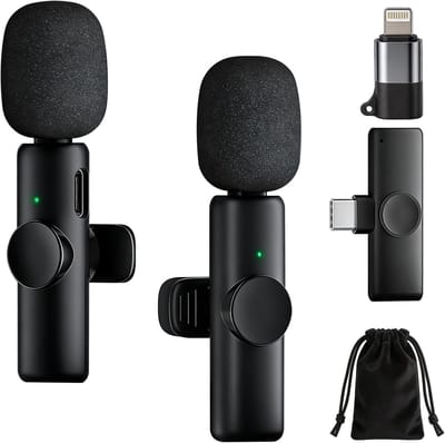 Thijox - Draadloze Lavaliermicrofoon 2 Stuks met Ruisonderdrukking, Mini-microfoon voor iPhone en Android, Plug & Play, USB-C + Lightning, Ideaal voor