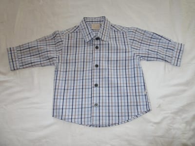 noukie's , jongens , overhemd ,lange mouw , geruit , blauw , 6 maand 68